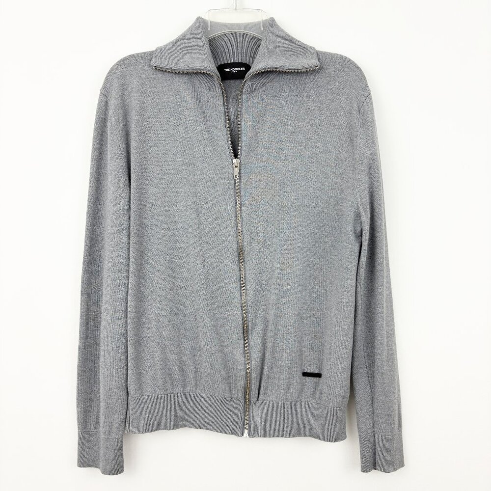 The Kooples Men's Zip Up‎ Cardigan Size M Gray Stand-up Collar Cotton Silk